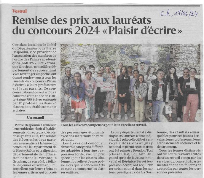 Remise des prix du concours 2024 Plaisir d'écrire Remise des prix du concours 2024 Plaisir d'écrire